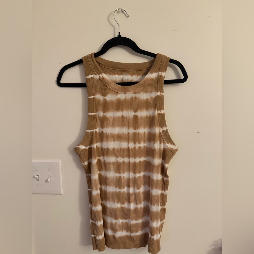 Aerie Relaxed Tan and White Cut Out Tank Top